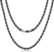 [FOSIR] Black Chains for Men, Stainless Steel Rope Chain Necklace for Men and Women, Twist Mens Necklace, 2.5mm 3mm 4mm 5mm Wide