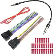 Radio Wire Harness Antenna Kit Compatible with Chevrolet Chevy Sierra Silverado Express Suburban Captiva GMC Savana Buick, 14/16Pin Car Stereo Wiring Connector+Acc Ignition Harness Adapter