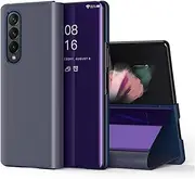 [QIWEIQING] Case for Samsung Galaxy Z Fold 2, Transparent Window PC + Premium PU Leather Flip Stand Shockproof Magnetic Closure Protective Phone Cover for Galaxy Z Fold 2. Mirror Purple QH