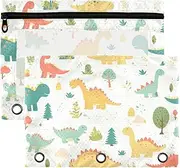 Cartoon Dino Colorful Pastel 3 Rings Zipper Pouches with Clear Window Rings Large and Sturdy Pocket folders for 3 for School, Office & Home Multicolored 2 PCS