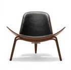 Genuine Leather Shell Chair in Walnut Veneer