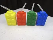 Block Lego Shaped Sippy Cup Water Bottle New complete set red blue green yellow