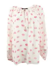 DKNY Women's Printed Peasant Top (M, Ivory Combo)