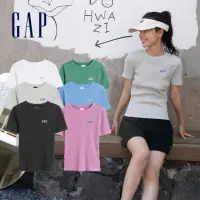 在飛比找momo購物網優惠-【GAP】女裝 Logo純棉緊身羅紋短版短袖T恤 女友T系列