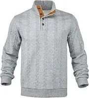 [Qolkmuiy-GJ] Men's Cable Knit Button Long Sleeve Casual Waffle Collared Pullover Classic Stand Collar Knitted Sweaters, Grey, XX-Large