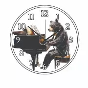 A Black Bear Playing the Piano Wall Clock Cartoon art 3 size choices Time Piece