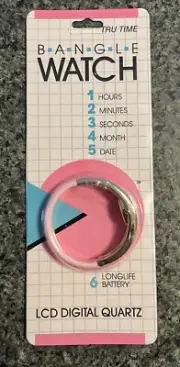 Vintage Girls Bangle LCD Watch Bracelet - 80s Tru Time Pink Costume Retro