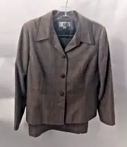 Le Suit 2PC Skirt Suit Women’s Petite 12P Brown Plaid Blazer Buttons