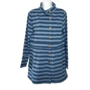 Blue Striped Jacket M Mandarin Collar Two Tone Pockets Pleated Matilda Jane