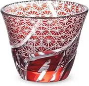 J-Kitchens Retro Kiriko Glass Cup, Cold Tea, Φ3.0 x H2.4 inches (76 x 60 mm), 3.4 fl oz (100 cc), Rancho, Small Pattern, Red, Hanachou, Current Model