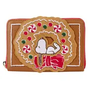 Peanut Snoopy Gingerbread Wreath Zip Around Wallet Coin Purse 6x4in