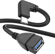 MEIRIYFA USB C to USB 3.0 Adapter Cable, 90 Degree USB 3.1 C Male to USB 3.0 A Female OTG Cable 5Gbps Data Charging Cable for Phones Tablet Laptop (Black, 0.23 m)
