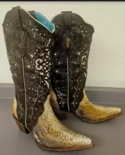 Corral Python Brown Beige Ornate Cutout Western Cowgirl Women's Boot US10 Fierce