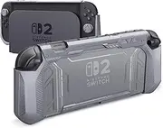 PlayVital Meteor Protective Case for Nintendo Switch 2, Dockable Ergonomic Non-Slip TPU Grip Cover with Thumb Grip for Switch 2, Shockproof Anti-Scratches Protector - New Hope Gray