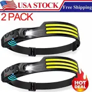 2PACK Headlamp COB LED Rechargeable Headlight Torch Work Light Bar Head Band USB