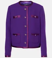 [Dolce & Gabbana] Dolce & Gabbana DG satin-trimmed wool-blend crêpe jacket AU 16 purple