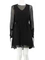 Black Sheer Layered Long Sleeve Dress