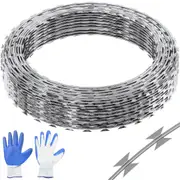 Razor Wires, 98 ft Razor Barbed Wire, 2 Rolls Razor Wire Fencing Razor Fence, Double Spiral Razor Ribbon Barbed Wire Galvanized Razor Wire Fence, Rolls Razor for