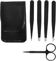 Tweezers Set,Professional Stainless Steel Tweezers with Curved Scissors,(5 Piece) Eyebrow Tweezer Set with Travel Case