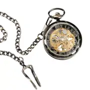 Men Vintage Style Bronze Steampunk Transparent Hand-wind Mechanical Pocket Watch