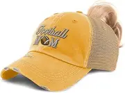 [Speedy Pros] Custom Womens Ponytail Cap Football Mom Style C Mommy Distressed Trucker Caps
