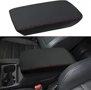 LOCOY Center Console Armrest Cover Fit for Honda CRV Accessories 2023 2024 2025, for CR-V Arm Rest Box Protective Cover, Armrest Lid Leather Cover, Middle Console Pad (Red Stitches)