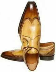 New Men's Handmade Shoes Wingtip Monk Strap Leather Tan & Brown Dress Shoes