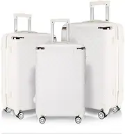 [Syekcl] Durable and Lightweight 3-Piece Luggage Set with Stylish Texture and 360° Spinner Wheels - Includes 20-Inch, 24-Inch, and 28-Inch Suitcases (White)