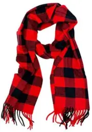 Plaid Check and Solid Cashmere Feel Winter Scarf, Warm Black-red Buffalo Check