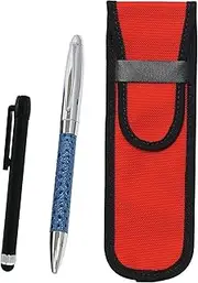 2 Pack Cloth Pen Case Red Metal Touch Stick Black and Genuine Leather Winding Rotating Ballpoint Pen Director Set Blue NK02R-ALB-PD03-L-2