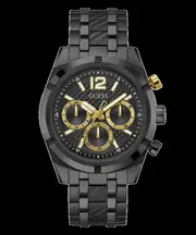 Guess Resistance Brushed Black Case With Polished Black Bezel Sunray Black Multifunction Dial With A Brushed And Polished Black Bracelet GW0714G4