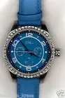 NWT Fossil BQ1092 Silver Tone Stainless Steel Glitz Case Blue Dial Genuine Leath