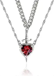 Heart and Sword Couples Necklace Gold Stainless Steel Pink Heart Zirconia Chain Trendy Matching Sword Through Heart Necklace Set Romantic Necklaces...