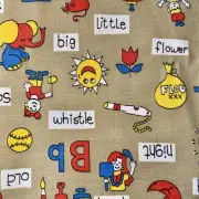 Child Baby Educational MCM Juvenile Novelty Barkcloth Era Vtg Fabric 44x89