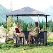 Costway3-Piece Patio Bar Set 2.5 x 2.5 m Double-Tier Grill Gazebo with 2 Bar Stools-Grey