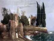 Tile Mural Art A. Bocklin Seaside Villa Kitchen Shower Backsplash Marble Ceramic