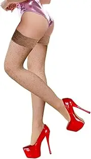 [VINICUNCA] Fishnet Thigh High Stockings Plus Size Nylon Socks for Women Halloween Cosplay Costume Accessory