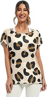 [RPLIFE] Leopard Print Light Beige Ladies Tops Loose Blouse Tops Women, S-XXL Casual t Shirt