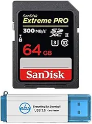 SanDisk 64GB Extreme PRO SDXC UHS-II Card Works with Olympus Mirrorless Camera OM System OM-1 (SDSDXDK-064G-GN4IN) V90 4K 8K Class 10 Bundle with 1 Everything But Stromboli 3.0 Micro & SD Card Reader