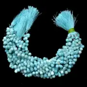 AAA+ Natural Larimar Gemstone 7x5mm-8x6mm Faceted Teardrop Briolette | 8" Strand