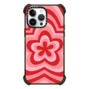 iPhone 14 Pro Max Ultra Impact Case MagSafe Compatible pink red retro flower power