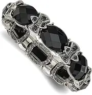 [JewelryWeb] Silver-tone Black Crystal and Enamel Stretch Bracelet-Stretch-Bracelet for Women