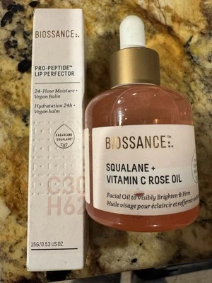 BIOSSANCE Squalane and Vitamin C Rose Oil And Pro Peptide Lip Protector 2 Items