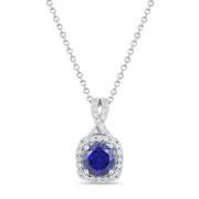 Created Sapphire Necklace with 1/5ct of Diamonds in Sterling Silver
