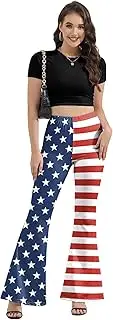 [MAX TSOLMON] USA Flag Pattern Bell Bottom Pants, Flared Women's Leggings, 4th of July Carnival Apparel