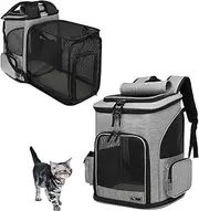 THAIN Cat Backpack Carrier - Expandable Mesh Breathable Foldable Pet Travel Bags for Small Dogs Cats（Grey）