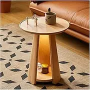 Coffee Table Round Side Table Home Wood Decoration Small Coffee Table Living Room Bedroom Corner Table Double Layer Storage Rack with Night Light Center Table for Living Room Furniture