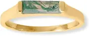 [JewelryWeb] 14k Gold Plated 925 Sterling Silver Moss Agate Bar Ring 10mm X 3mm Baguette Cut Stone Each Band Style-Ring for Women