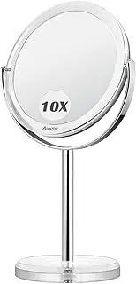 Auxmir 10X Magnifying Makeup Mirror, 6.8’’ Double Sided 1X / 10X Magnifying Tabletop Mirror with Tweezers, 360° Rotation Free Standing Vanity Mirror for Dressing Table, Desk, Bathroom, Bedroom