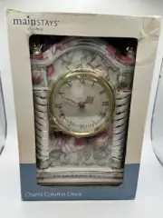 VTG MAINSTAYS Home, Chintz Column Clock PRETTY Porcelain/ Gold Accents /NIB